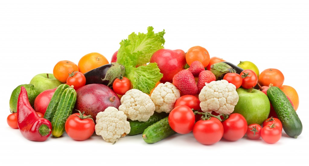 fresh fruits and vegetables isolated on white background